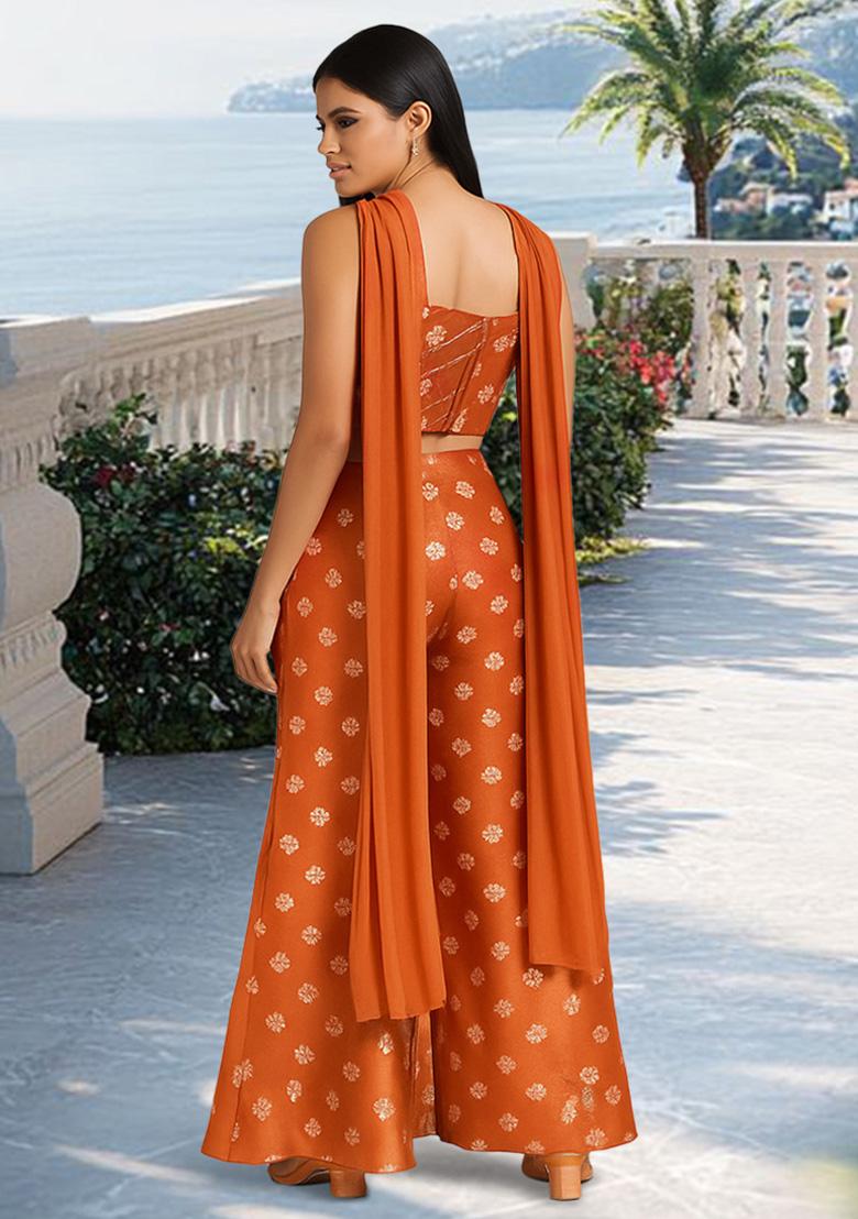 Orange Jacquard Tissue Fusion Set - Indya