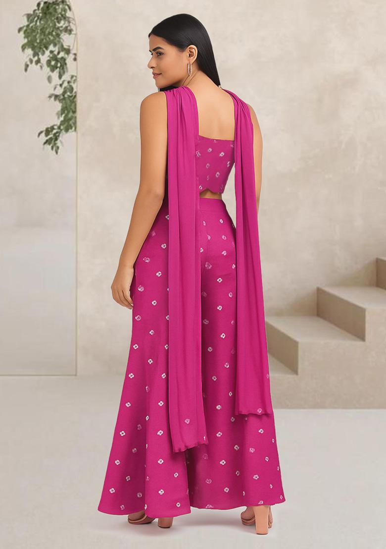 Pink Jacquard Tissue Fusion Set - Indya