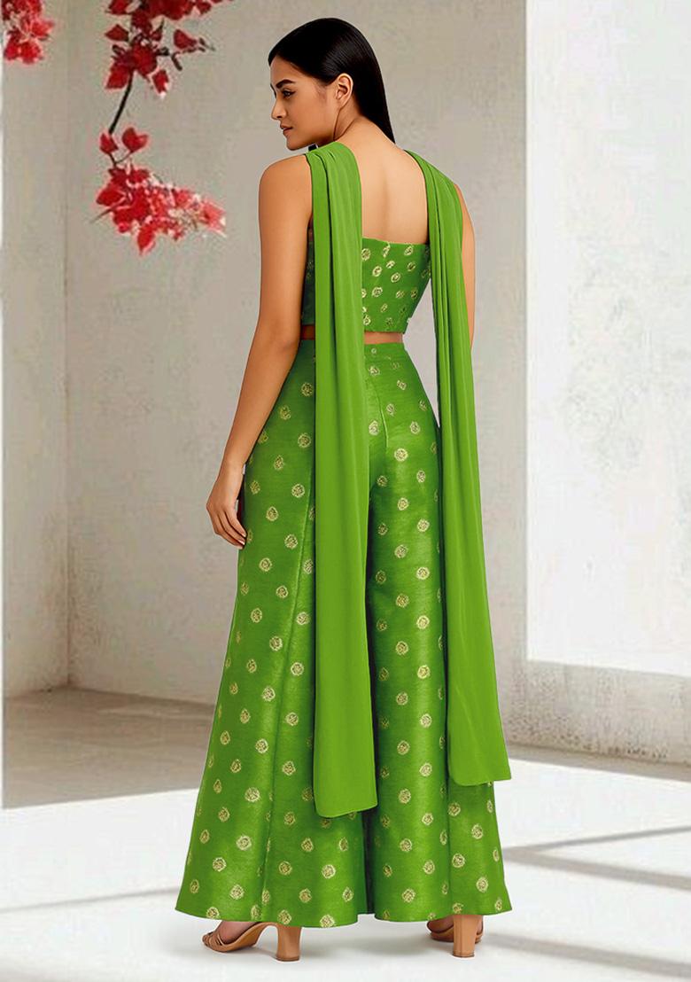 Green Jacquard Tissue Fusion Set - Indya