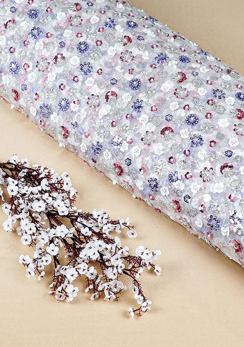 Beige Sequin Embellished Net Sharara Set - Indya