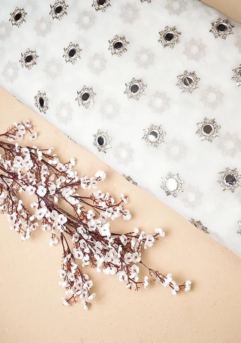 White Embellished Georgette Sharara Set - Indya