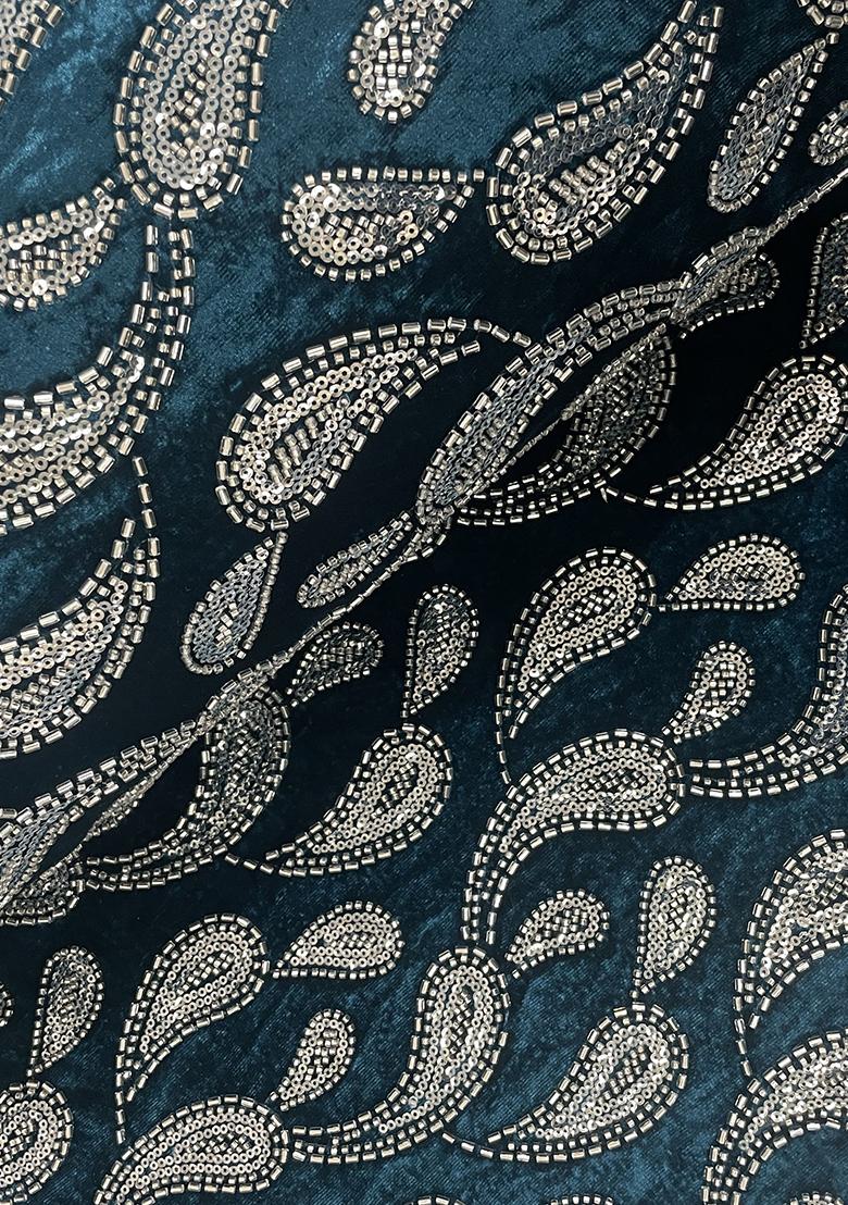 Royal Blue Embellished Top Georgette Fusion Set - Indya