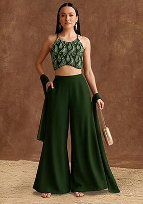 Green Embellished Top Georgette Fusion Set