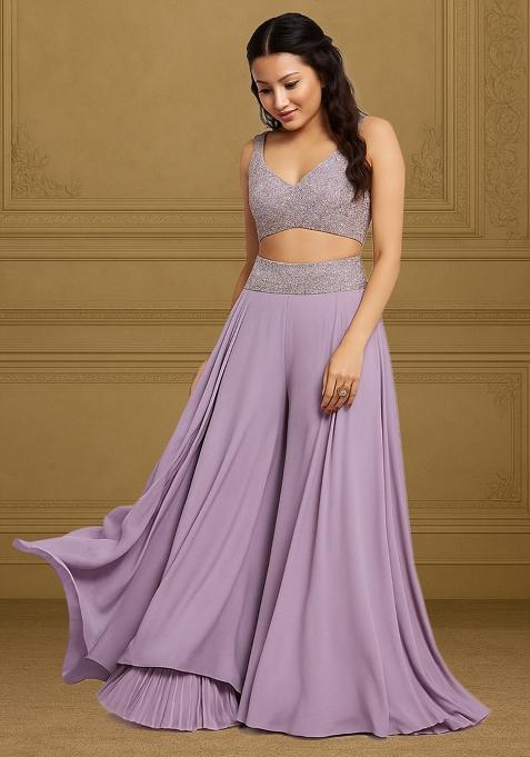 Lilac Embellished Top Georgette Fusion Set