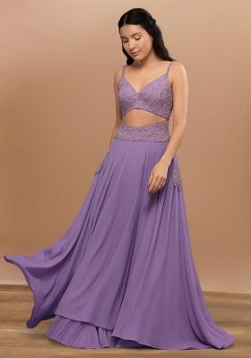 Purple Embroidered Top Georgette Fusion Set