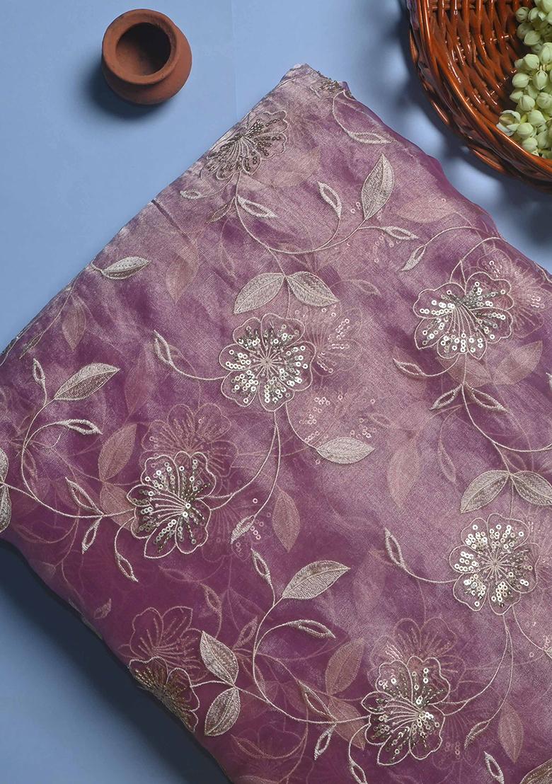 Purple Embroidered Top Georgette Fusion Set - Indya