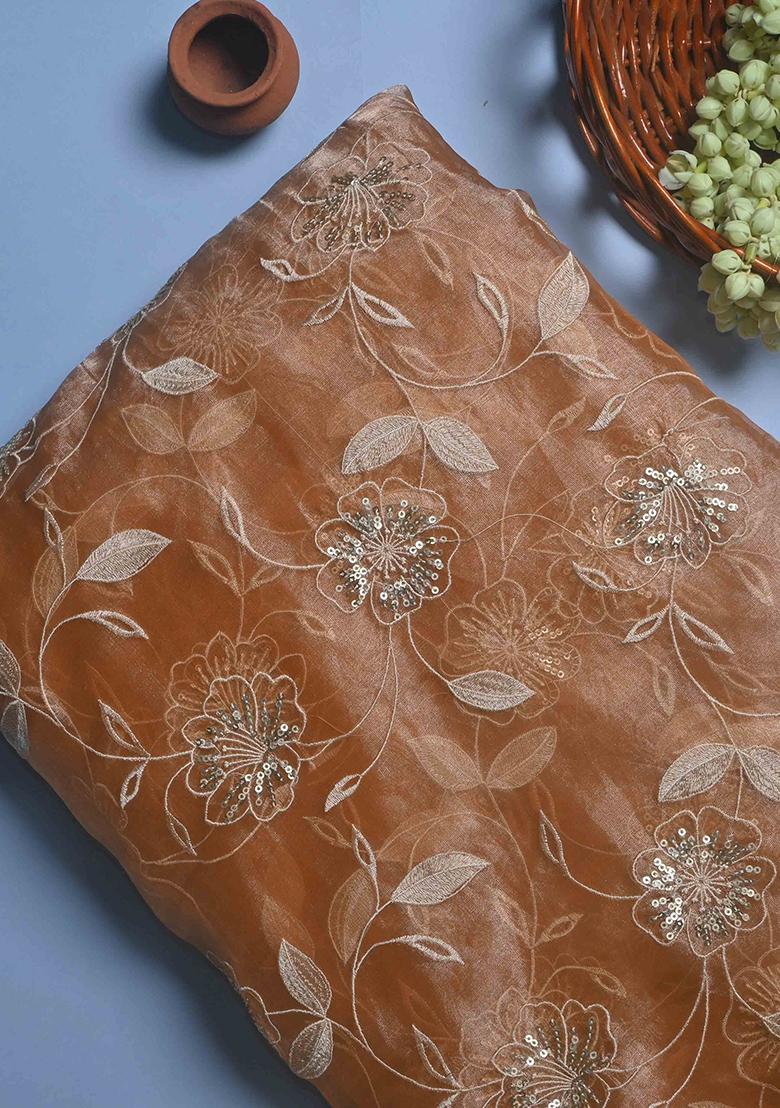 Peach Embroidered Top Georgette Fusion Set - Indya