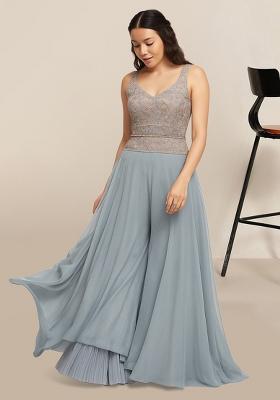 Grey Sequin Embroidered Top Georgette Fusion Set