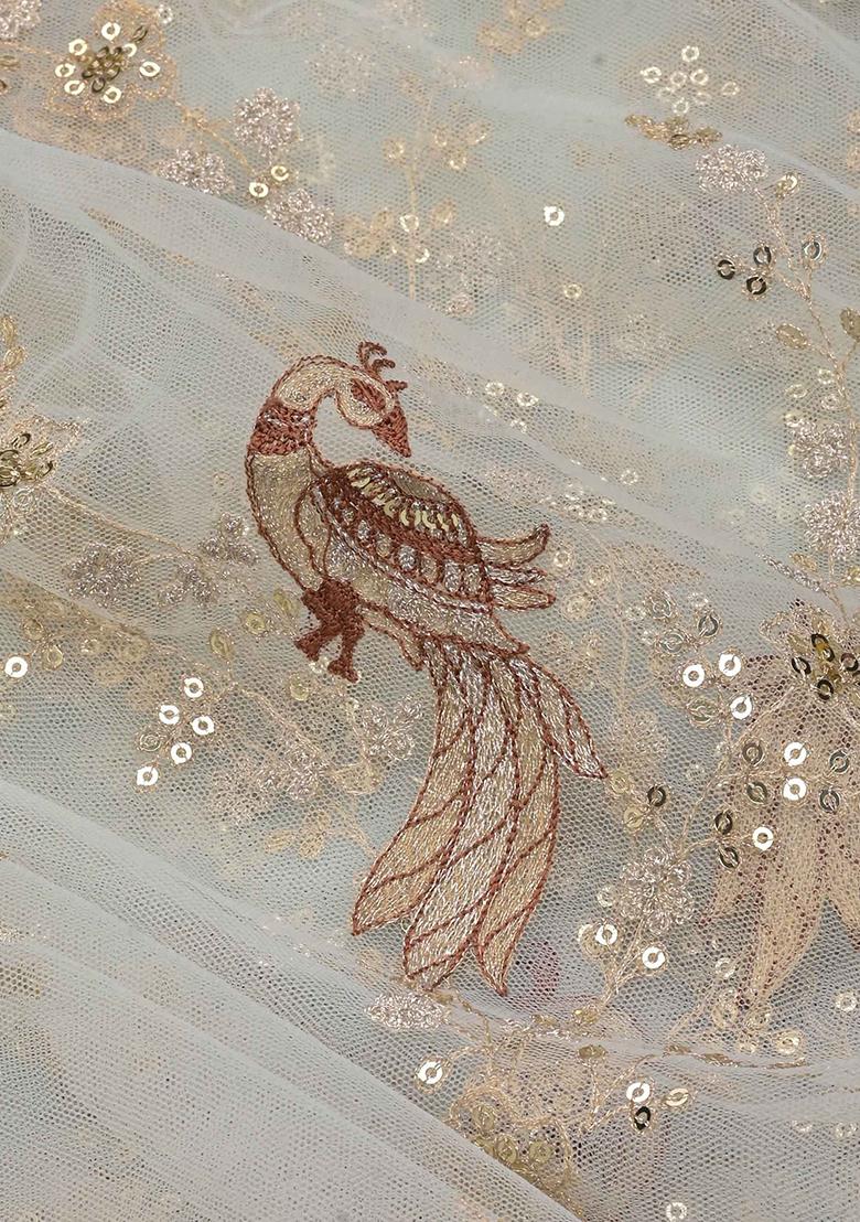 Grey Sequin Embroidered Top Georgette Fusion Set - Indya