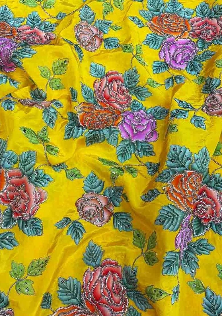 Yellow Printed Crepe Kurta Set - Indya