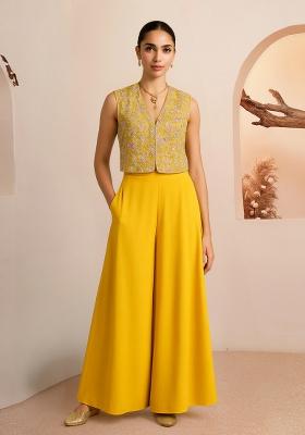 Yellow Embroidered Georgette Fusion Set