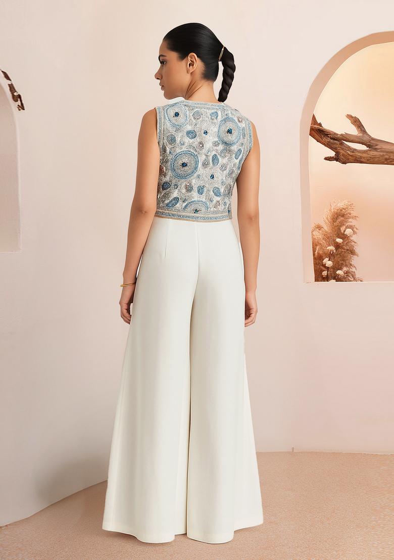 White Embroidered Georgette Fusion Set - Indya