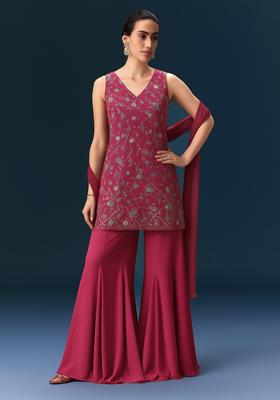 Pink Embroidered Georgette Kurta Set