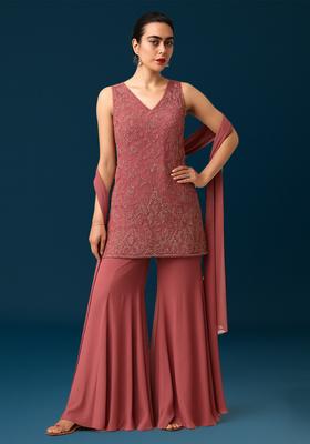 Pink Embroidered Georgette Kurta Set