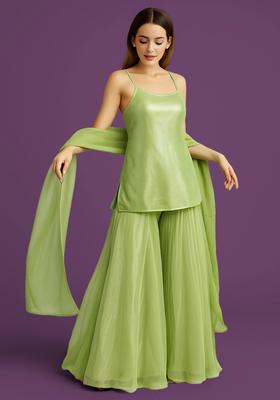 Green Solid Oragnza Sharara Set