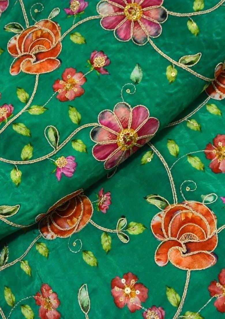 Green Embroidery Crepe Sharara Set - Indya