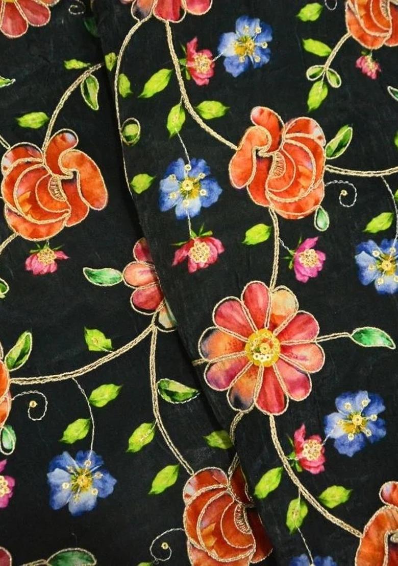 Black Embroidery Crepe Sharara Set - Indya