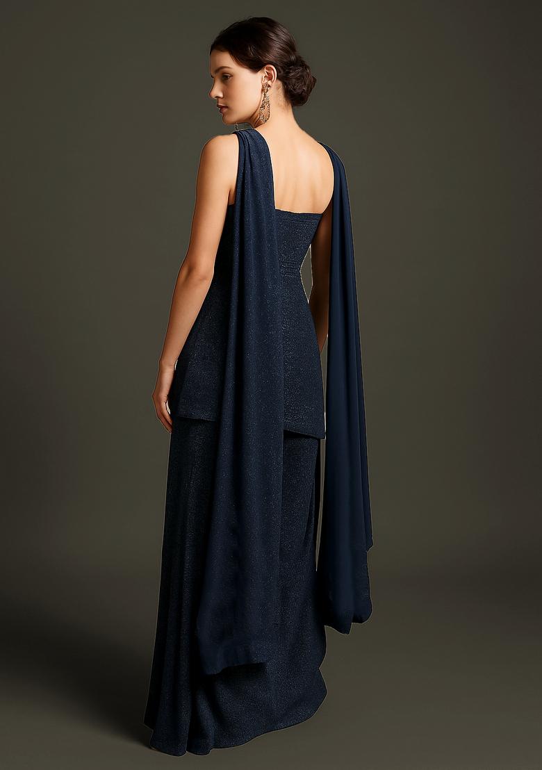 Blue Weaving Knit Sharara Set - Indya