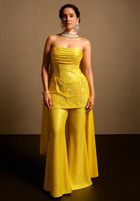 Yellow Foil Printed Knit Sharara Set