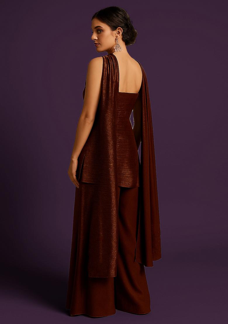 Brown Foil Printed Sharara Set