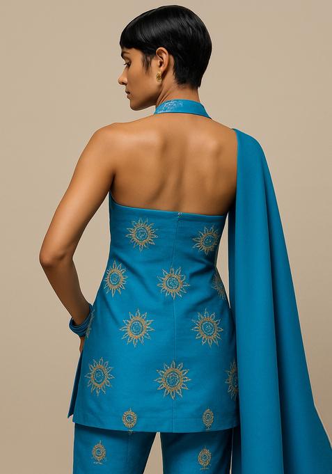 Blue Sequin Embroidered Silk Sharara Set