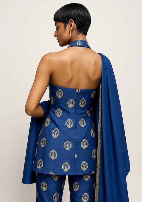 Blue Embroidered Silk Sharara Set