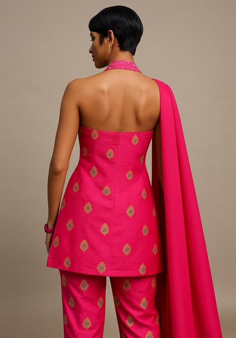 Pink Embroidered Silk Sharara Set