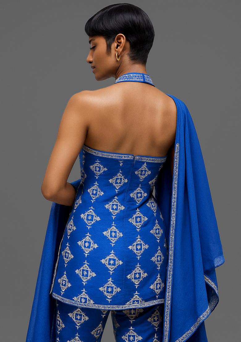 Blue Chikankari Chanderi Sharara Set - Indya