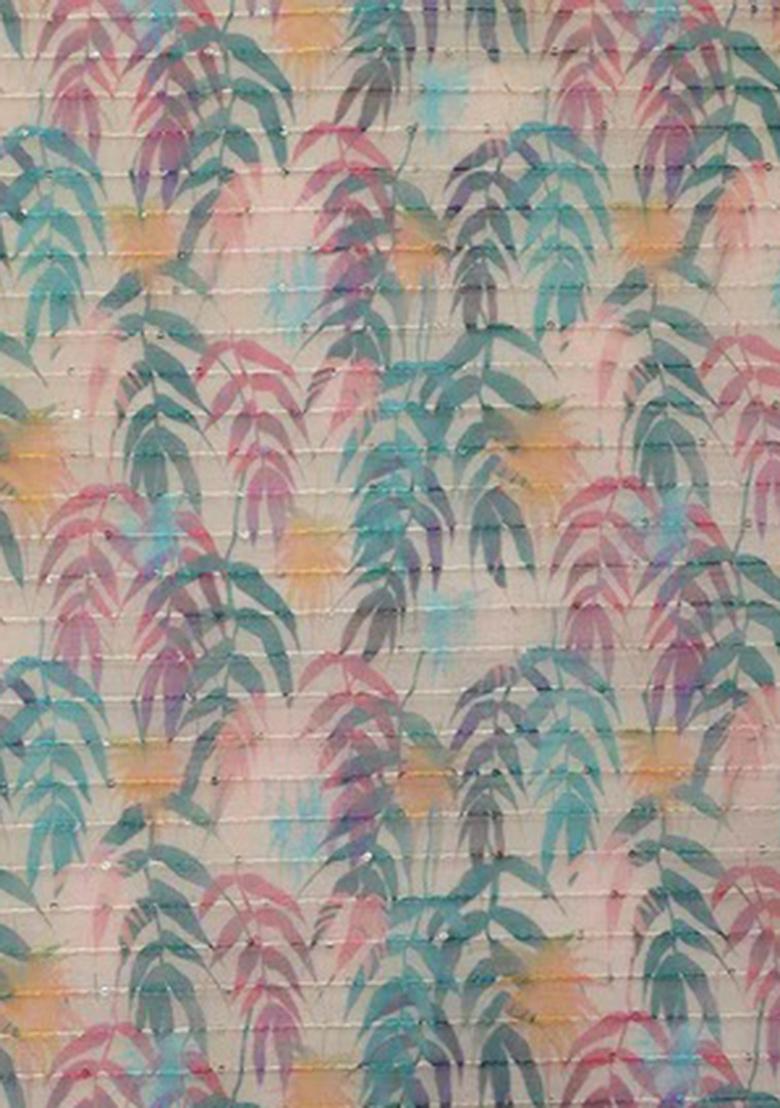 Pink Printed Organza Fusion Set - Indya