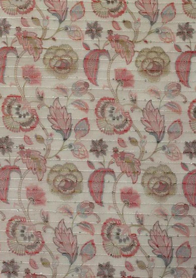 Beige Printed Organza Fusion Set - Indya