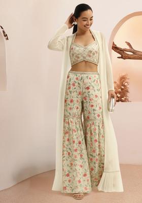 White Printed Organza Fusion Set