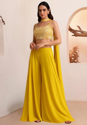 Yellow Embroidered Georgette Fusion Set