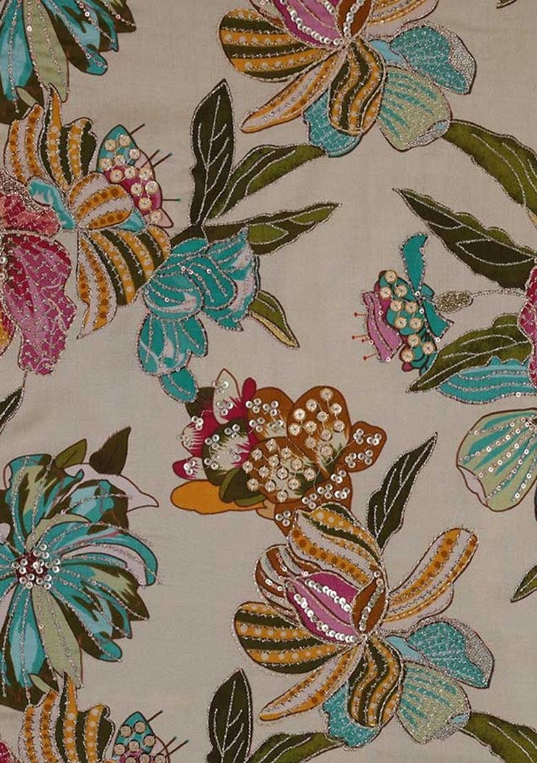 Cream Embroidered Organza Sharara Set - Indya