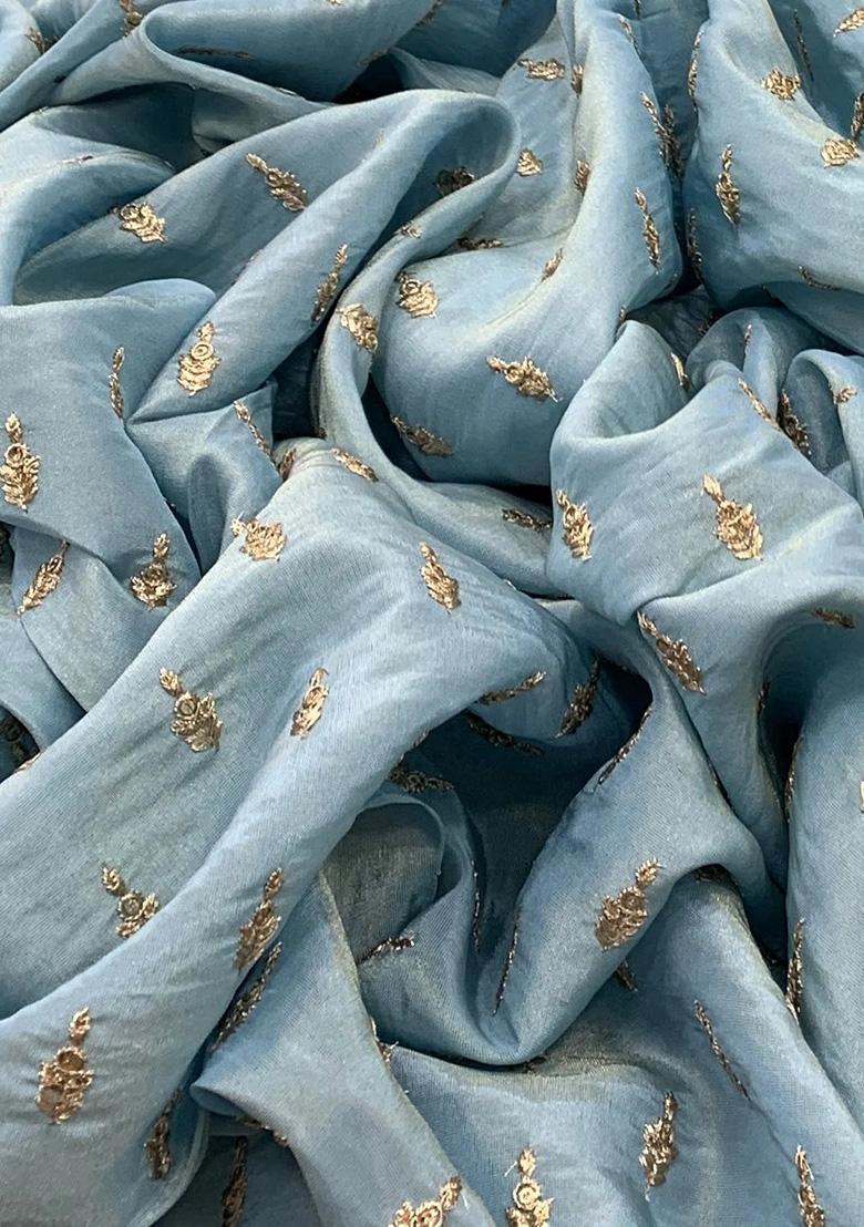 Sky Blue Embroidered Tissue Kurta Set - Indya