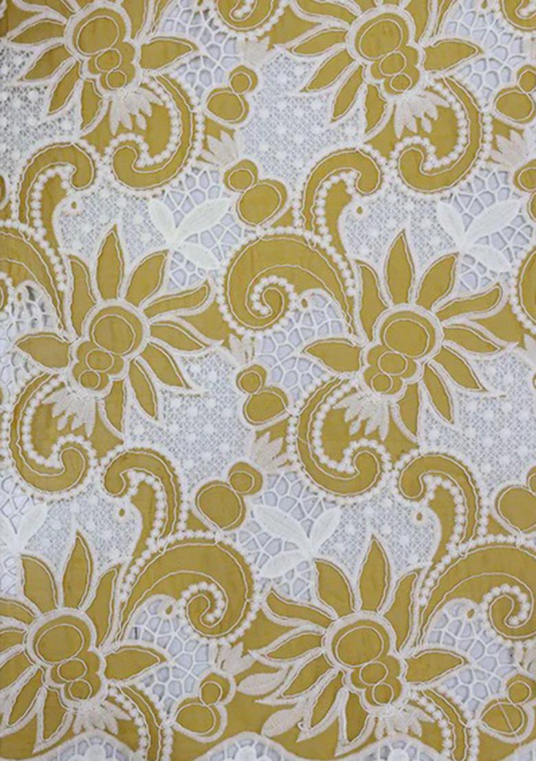 White And Yellow Embroidered Georgette Sharara Set - Indya