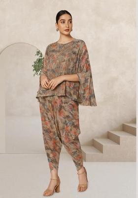 Multicolor Georgette Floral Printed Fusion Set