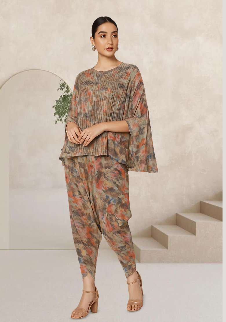 Multicolor Georgette Floral Printed Fusion Set - Indya