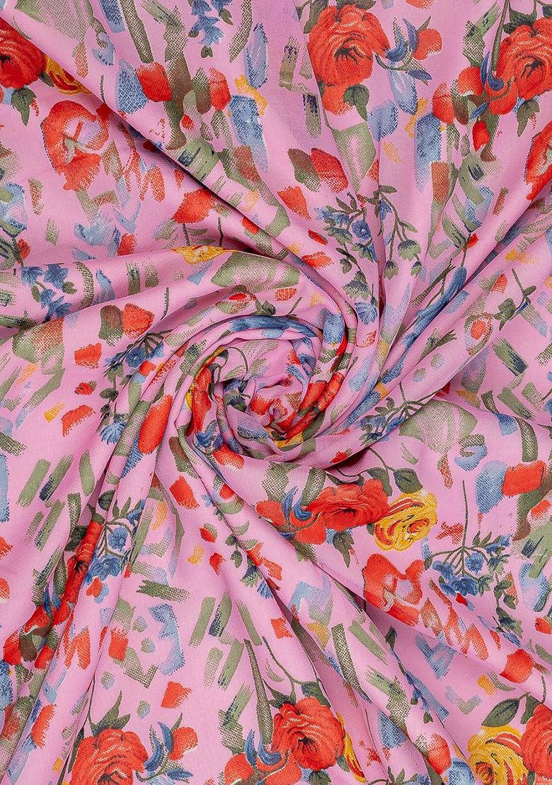 Pink Georgette Floral Printed Fusion Set - Indya