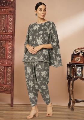 Black Georgette Floral Printed Fusion Set