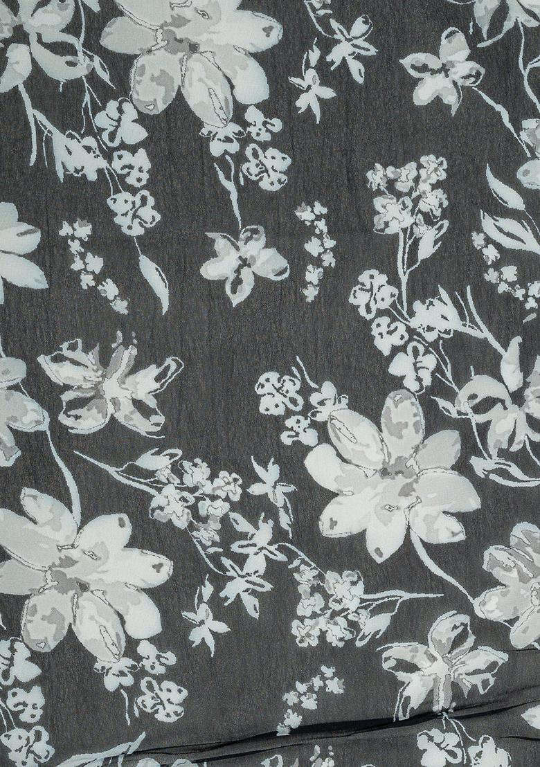 Black Georgette Floral Printed Fusion Set - Indya