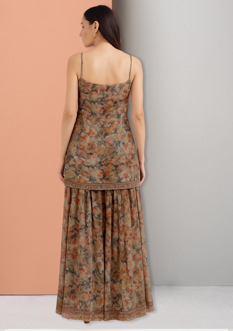 Multicolor Georgette Floral Printed Sharara Set - Indya