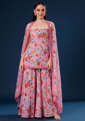 Pink Georgette Floral Printed Sharara Set