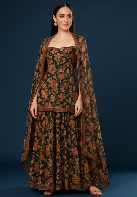 Black Georgette Floral Printed Sharara Set