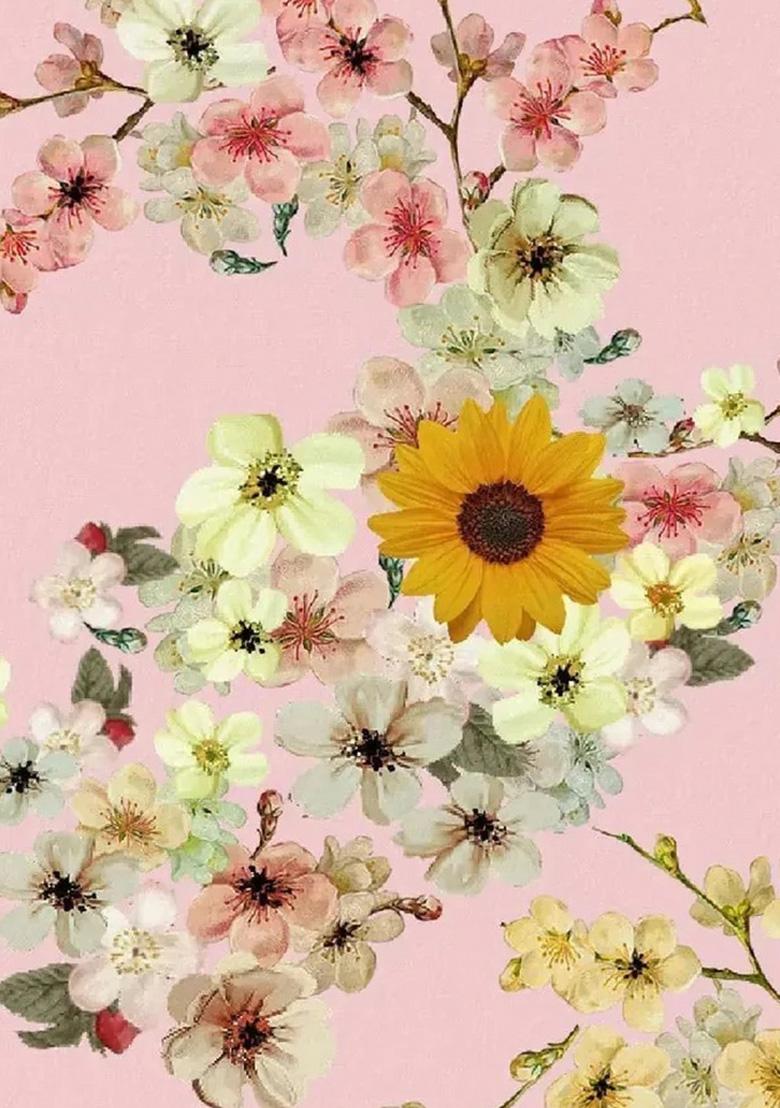 Pink Floral Print Satin Kurta Set - Indya