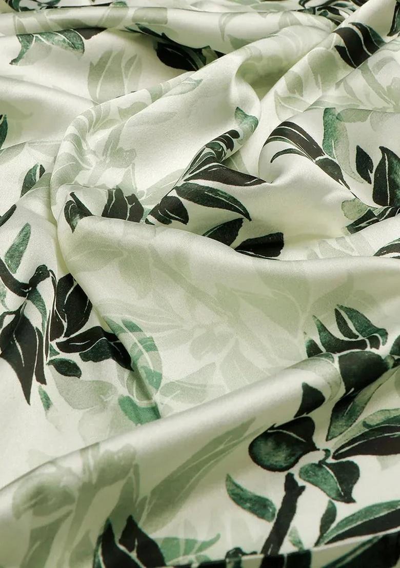 Green Floral Print Satin Kurta Set - Indya