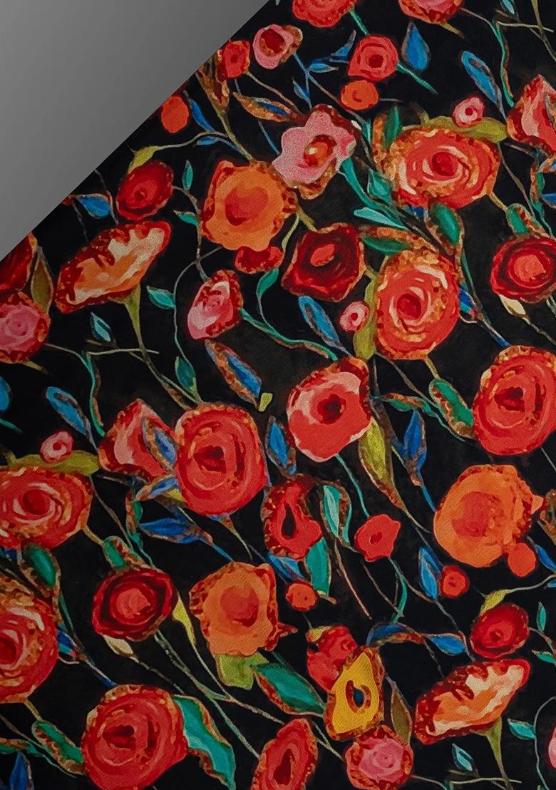 Brown Crepe Floral Printed Short Kurta With Palazzo  - Indya