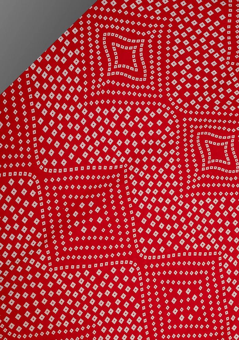 Red Crepe Bandhani Printed Short Kurta With Palazzo  - Indya