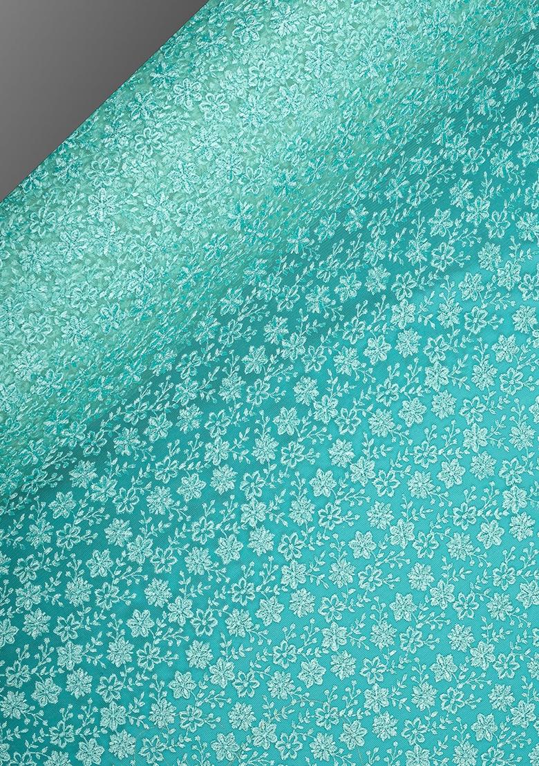 Sky Blue Net Embroidered Fusion Set - Indya