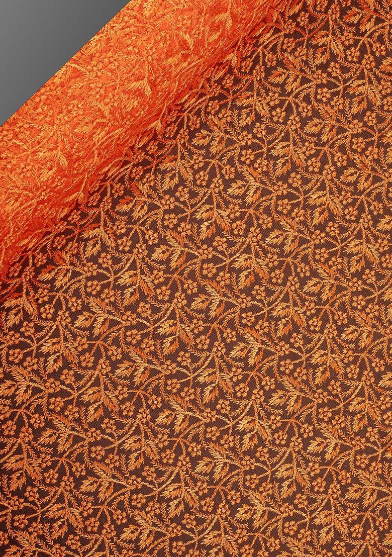 Rust Brown Net Embroidered Fusion Set - Indya