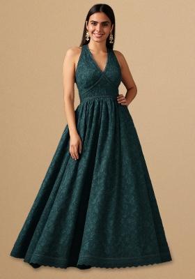 Dark Blue Net Embroidered Fusion Set